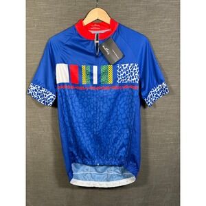 4ucycling Mens Short Sleeve Cycling Jersey Blue Geometric Animal Print Large NWT